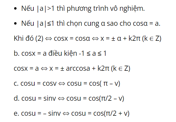 Phương trình cos x = cos α, cos x = a